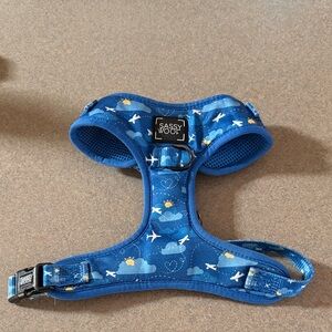 Sassy Woof Blue Dog Harness with Cloud and Plane Design